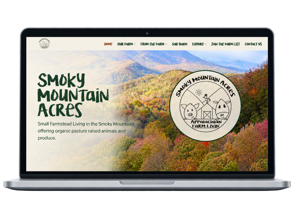 Smoky Mountain Acres custom business website displayed on a modern laptop mockup